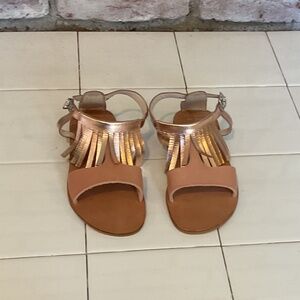 Girls designer rose gold ruffles sandals - Size 3 Handmade in Spain